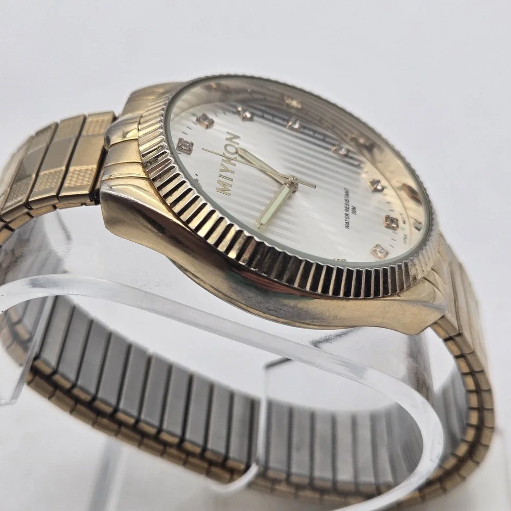 MIYKON Gold Watch Crystal Hour Markers, Gold Stretch Band (30M WR)